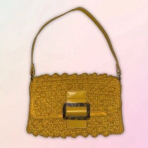 Mustard Yellow, Crochet, Retro, Embellished, Hand Purse